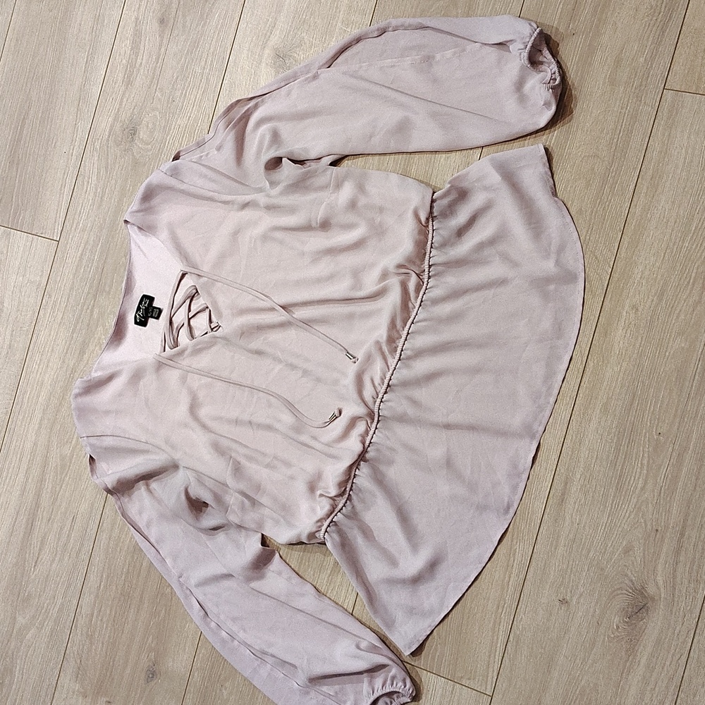 Women's Lace-Up Blouse - Light Pink,  Blush Pink Ladies Blouse,  X-Large